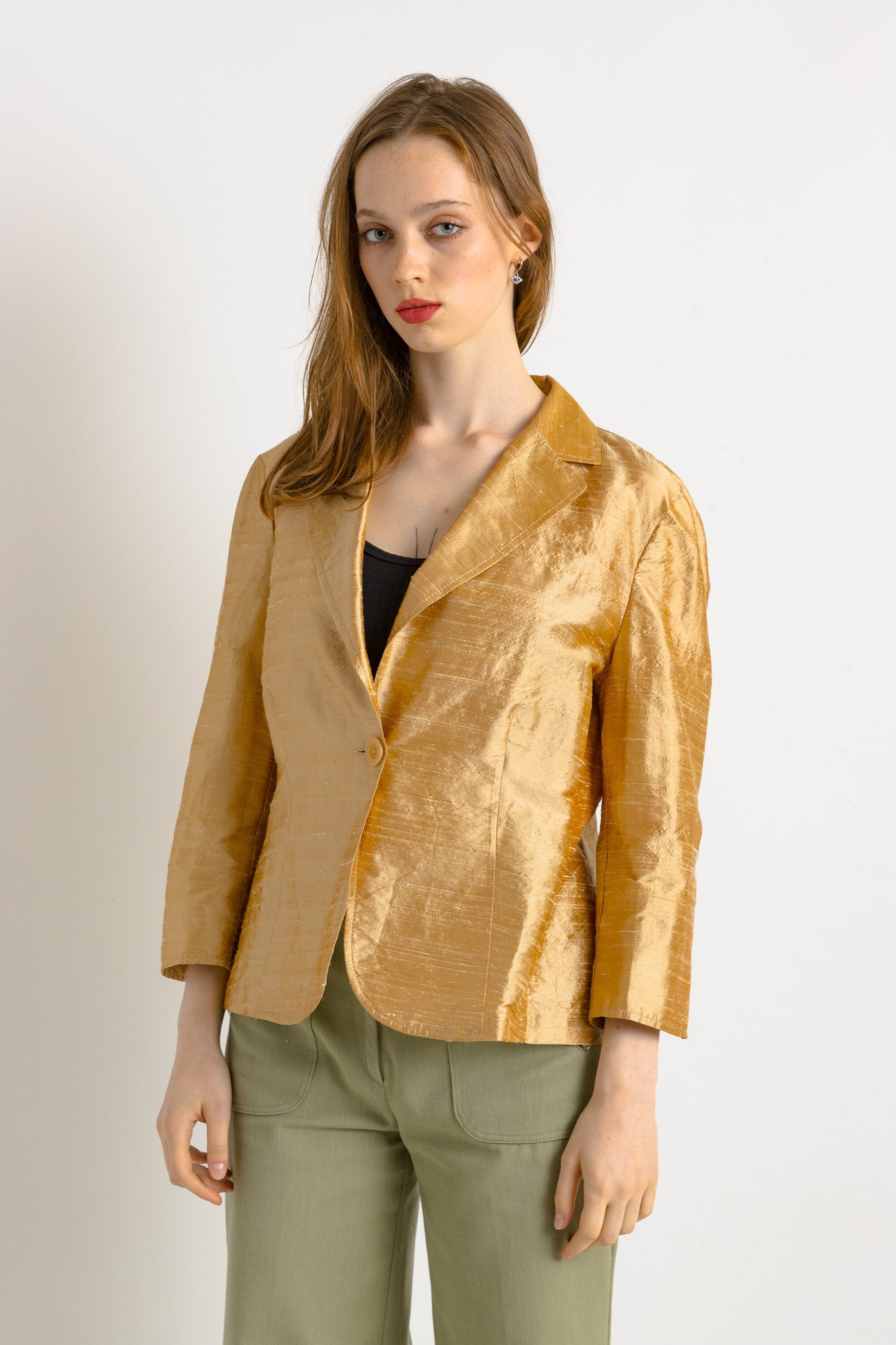 80s Vintage 100% Silk Gold Jacket Women Vintage 80s Jacket 80s Evening Style Jacket Gold Silk Blazer Jacket Size Small