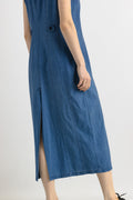 80s Vintage Denim Buttons Up A Line Midi Length Dress size L Large/ Vintage Summer Maxi Grunge Dress/ Maxi Blue Dress