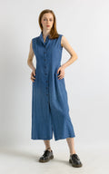 80s Vintage Denim Buttons Up A Line Midi Length Dress size L Large/ Vintage Summer Maxi Grunge Dress/ Maxi Blue Dress