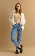 Fur Jacket 80s White Not Fake Fur Crop Jacket No Fastens Retro Glam Bohemian Furry Festival Top Vintage 1980s Medium