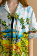 90s Vintage Hawaiian Shirt Floral Beach Sea Palm Hawaii Party Summer Holiday Men Large