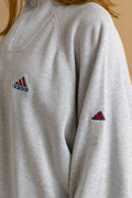 Vintage 90's Adidas 1/4 Zip Logo Gray Unisex Mens Print Sweatshirt size Large Rave Clothing Print TurtleNeck Jumper