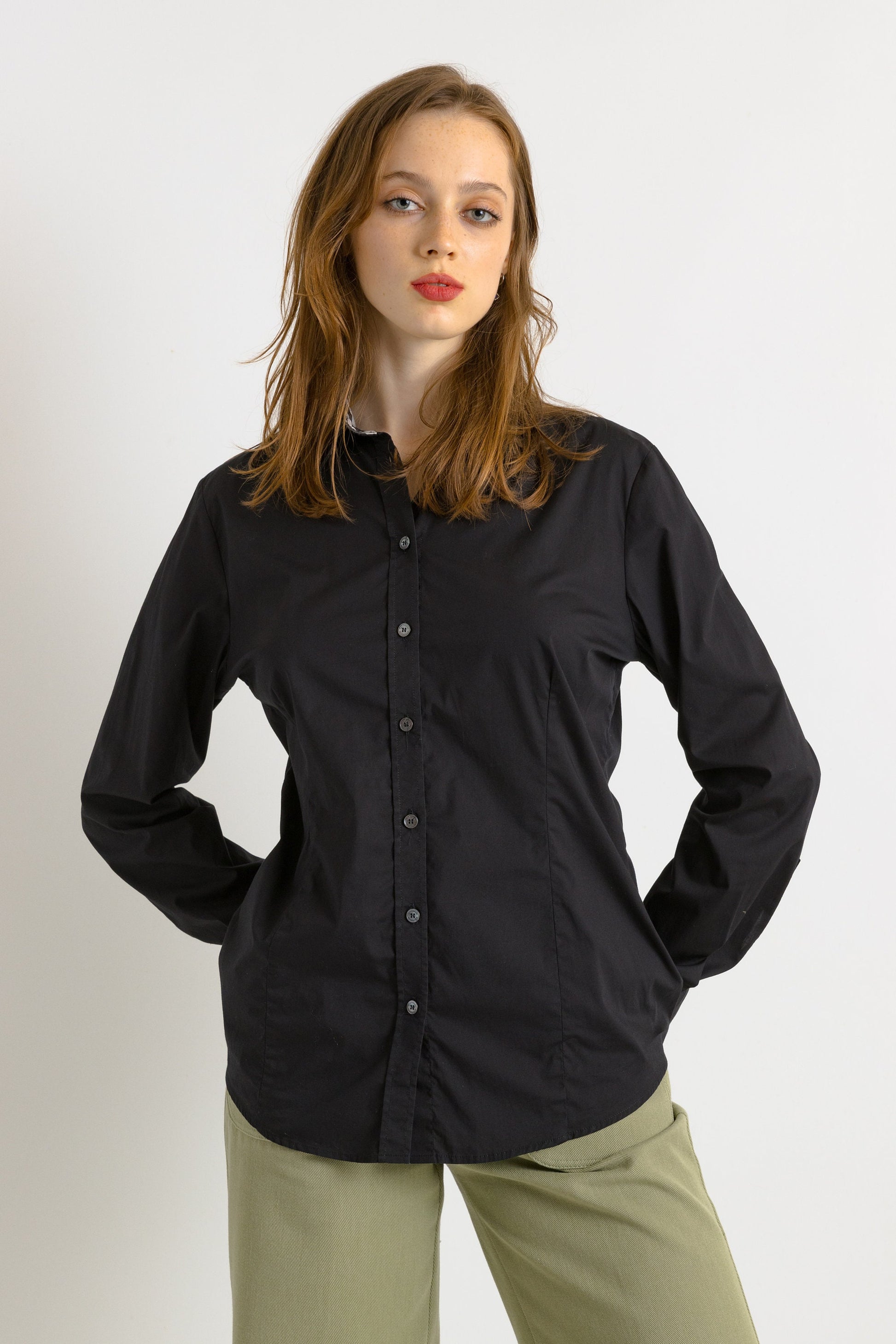 Vintage Burberry Black Cotton Logo Long Sleeve Buttons Up Blouse/ Vintage Burberry Woman Black Medium Shirt