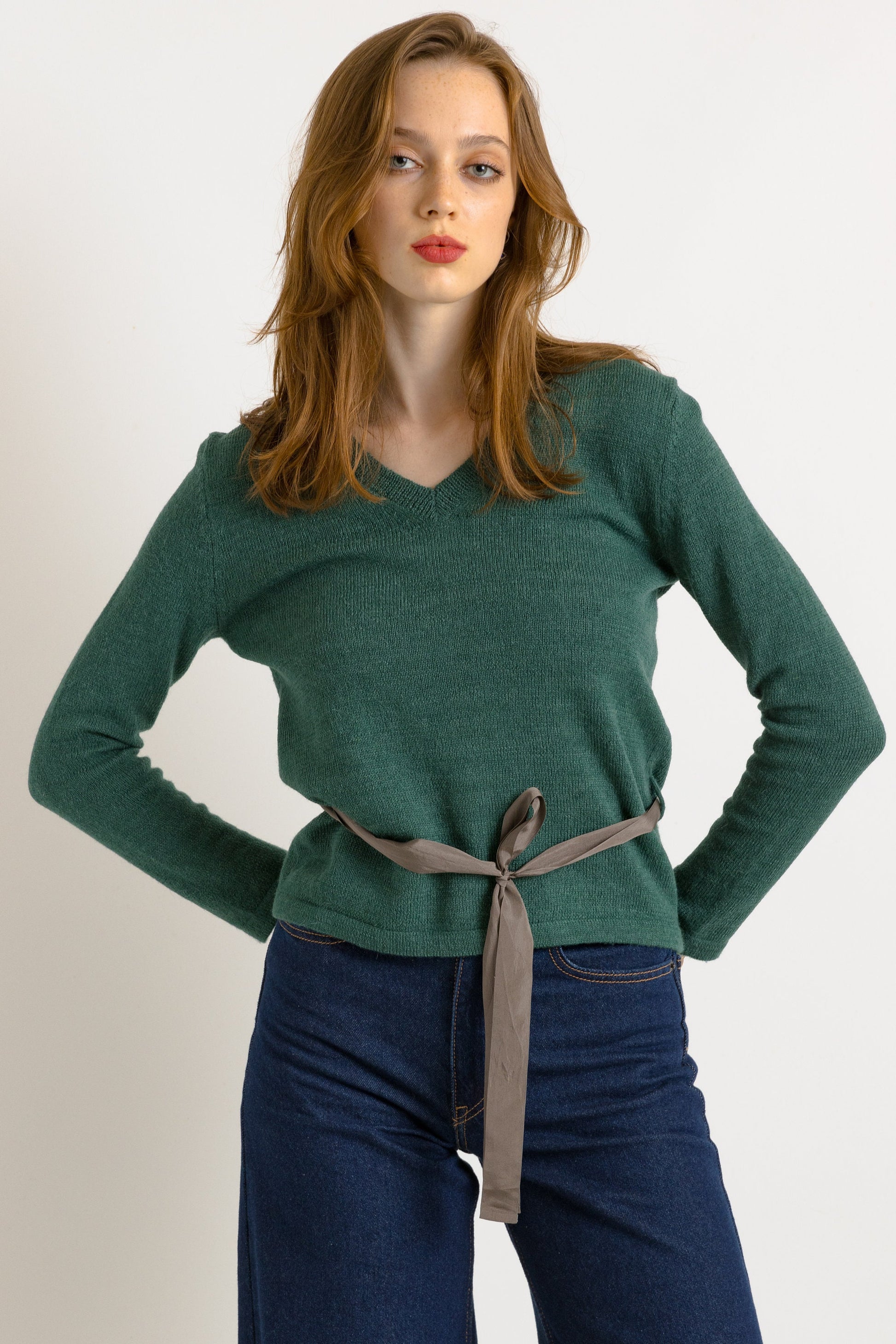 Jil Sander Sweater Deep Green Sweater Knitted Wool Angora Knit Pullover Jumper V Neck Plain Retro Basic Vintage 90s Womens Large