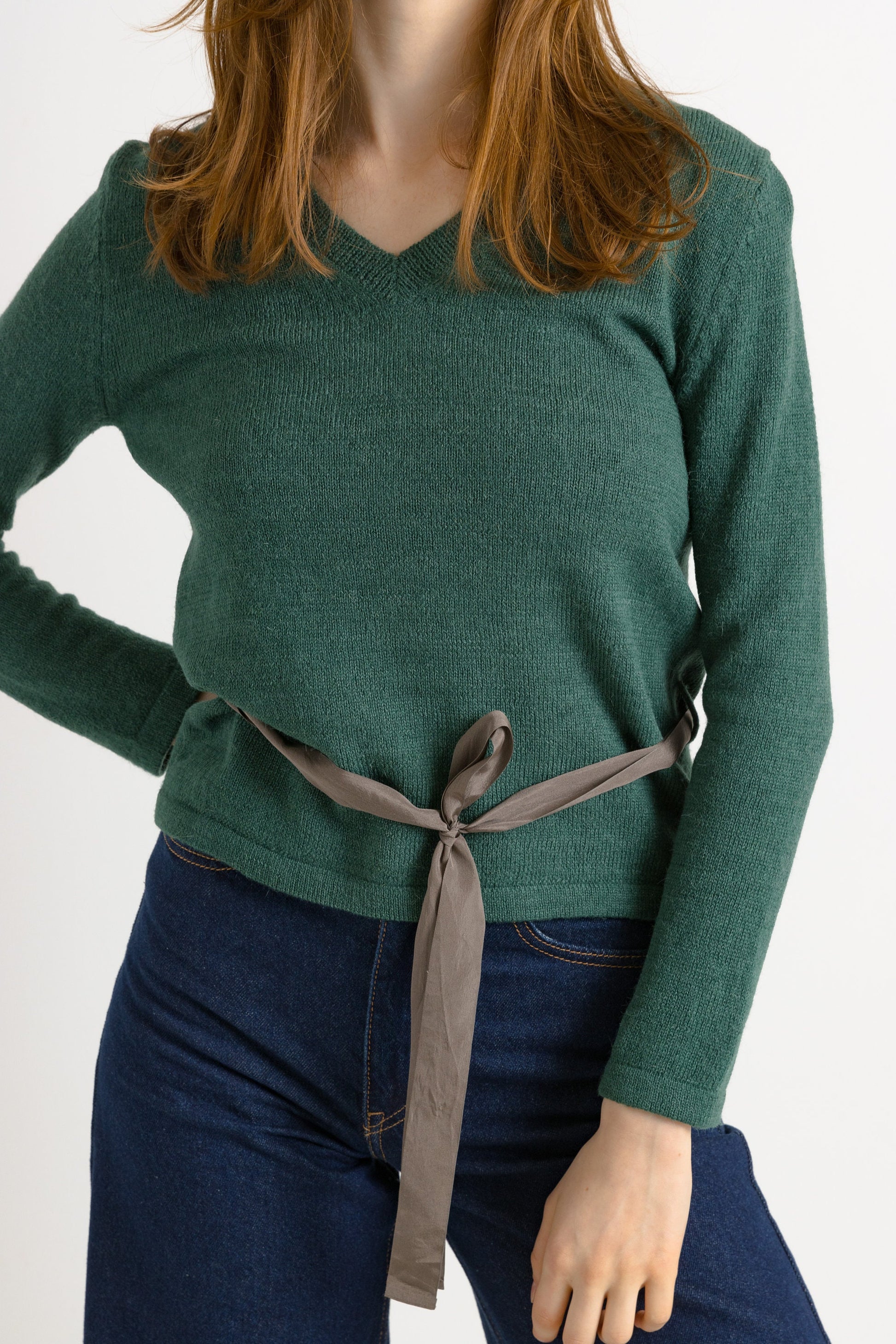 Jil Sander Sweater Deep Green Sweater Knitted Wool Angora Knit Pullover Jumper V Neck Plain Retro Basic Vintage 90s Womens Large