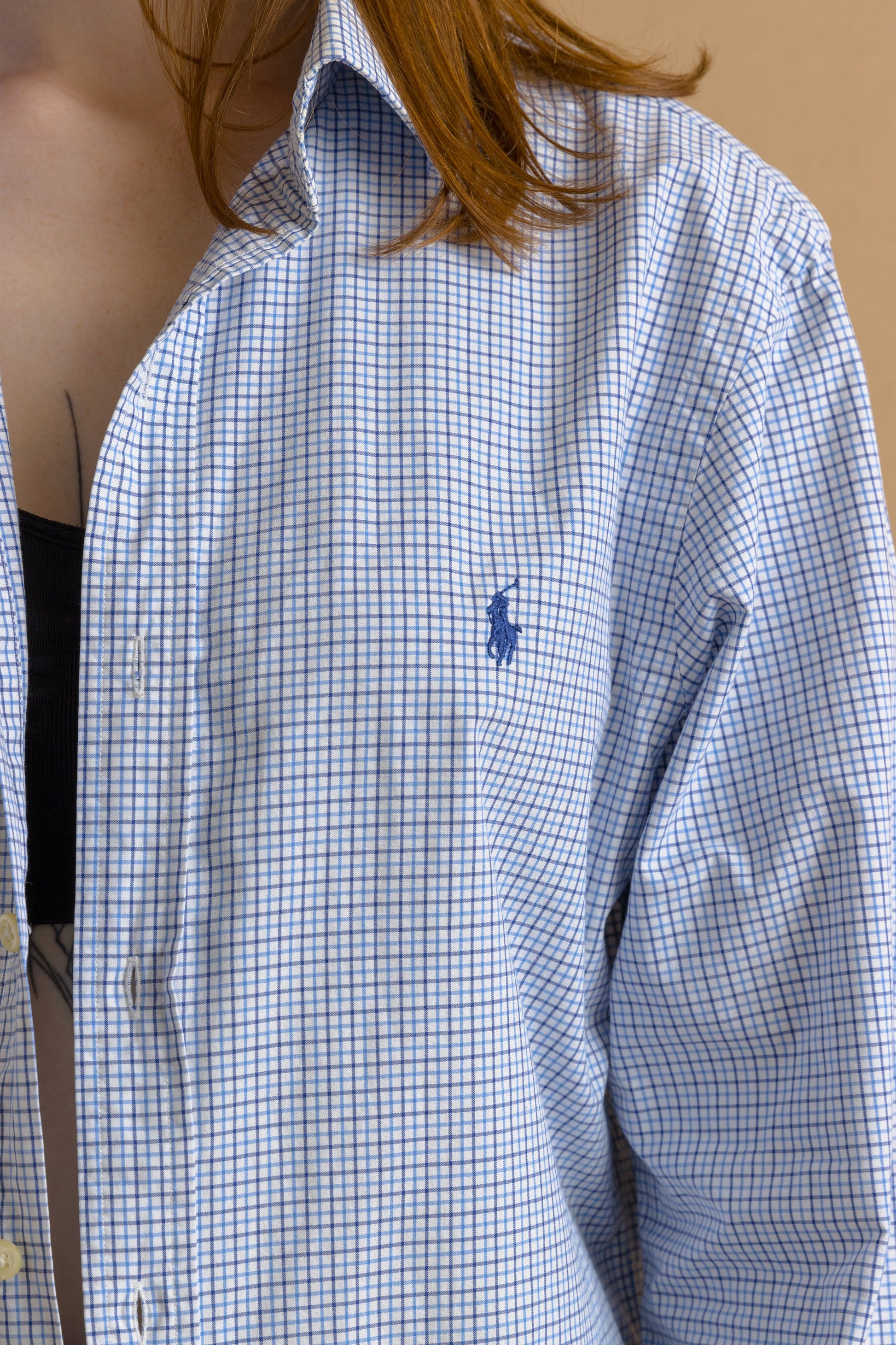 Vintage Ralph Lauren Checked Cotton Logo Long Sleeve Buttons Up Unisex Shirt/ Vintage Ralph Lauren Unisex Blue Medium Man Shirt