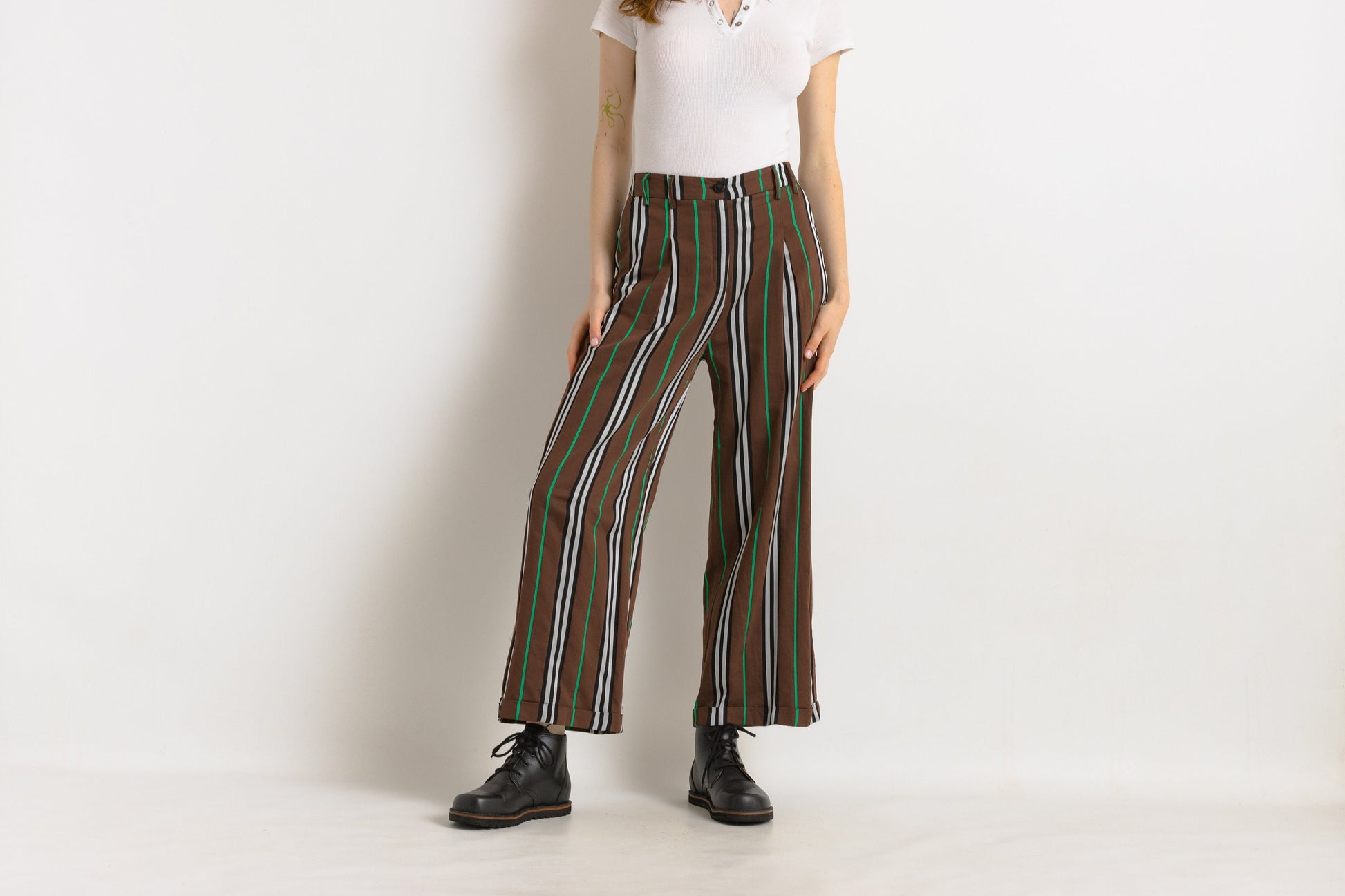 00s Woman Alysi MAXI TAILORED TRUSERS Straight Striped Pants Trousers Size S