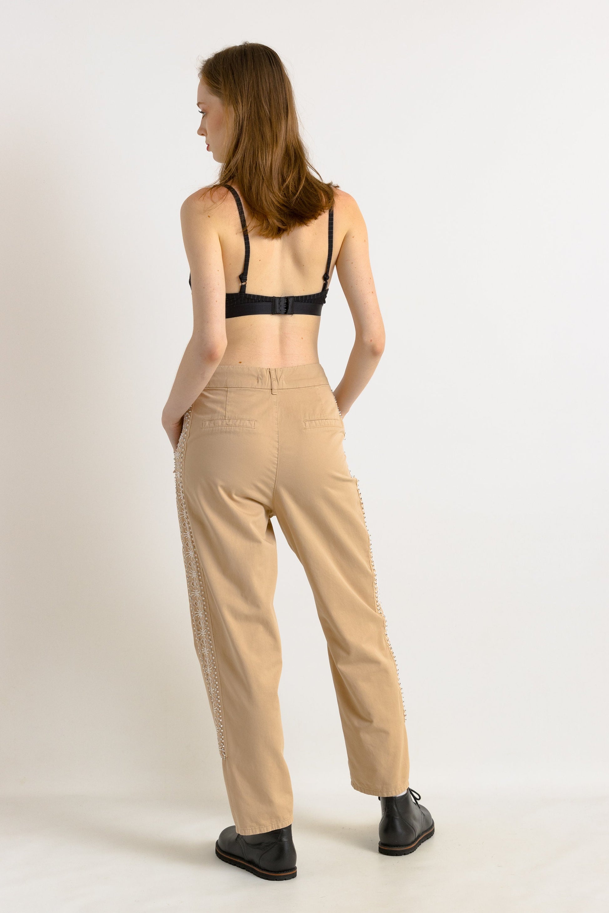 Twin - Set Simona Barbieri Woman Beige Tapered Summer Beige Pants with Beads size 36