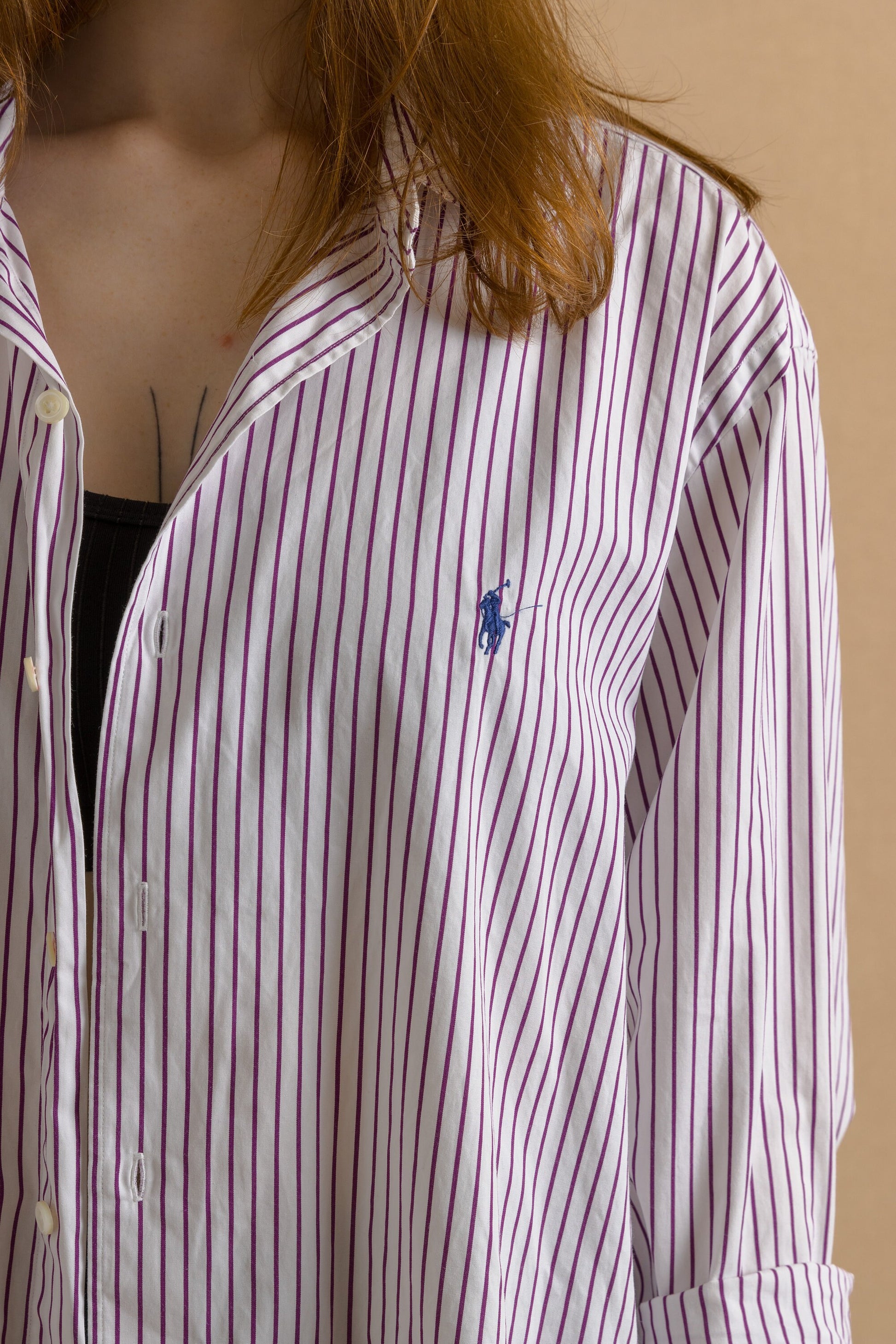 Vintage Ralph Lauren Striped Cotton Logo Long Sleeve Buttons Up Unisex Shirt/ Vintage Ralph Lauren Unisex Purple Xlarge Man Shirt