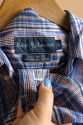 Vintage Ralph Lauren Checked Cotton Logo Long Sleeve Buttons Up Unisex Shirt/ Vintage Ralph Lauren Unisex Checked Large Man Shirt