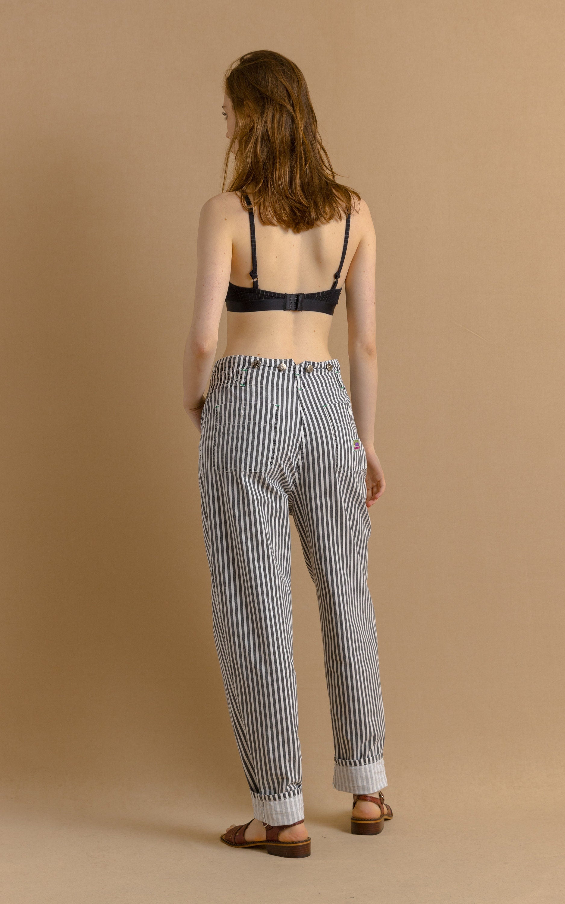 80s Vintage Striped Tapered Cotton High Waisted Woman Summer High Waisted Moms Trousers fits size Small