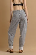 80s Vintage Striped Tapered Cotton High Waisted Woman Summer High Waisted Moms Trousers fits size Small