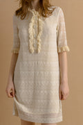 3.1 Phillip Lim Ivory Beige Lace Crochet Mini Shift Dress Size 8 Rayon Blend Bride Dress