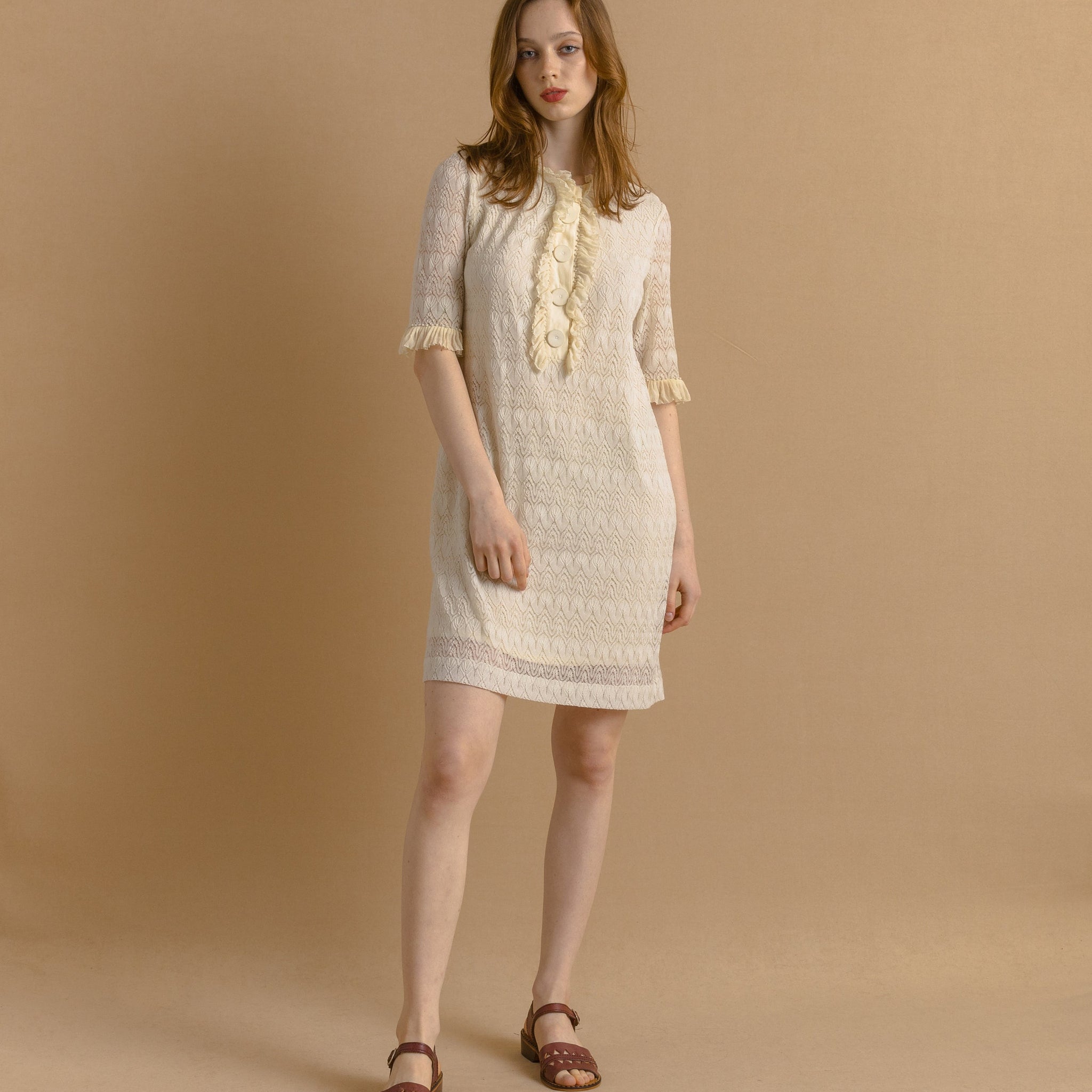 3.1 Phillip Lim Ivory Beige Lace Crochet Mini Shift Dress Size 8 Rayon Blend Bride Dress