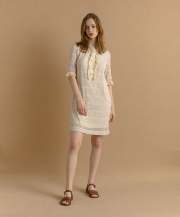 3.1 Phillip Lim Ivory Beige Lace Crochet Mini Shift Dress Size 8 Rayon Blend Bride Dress