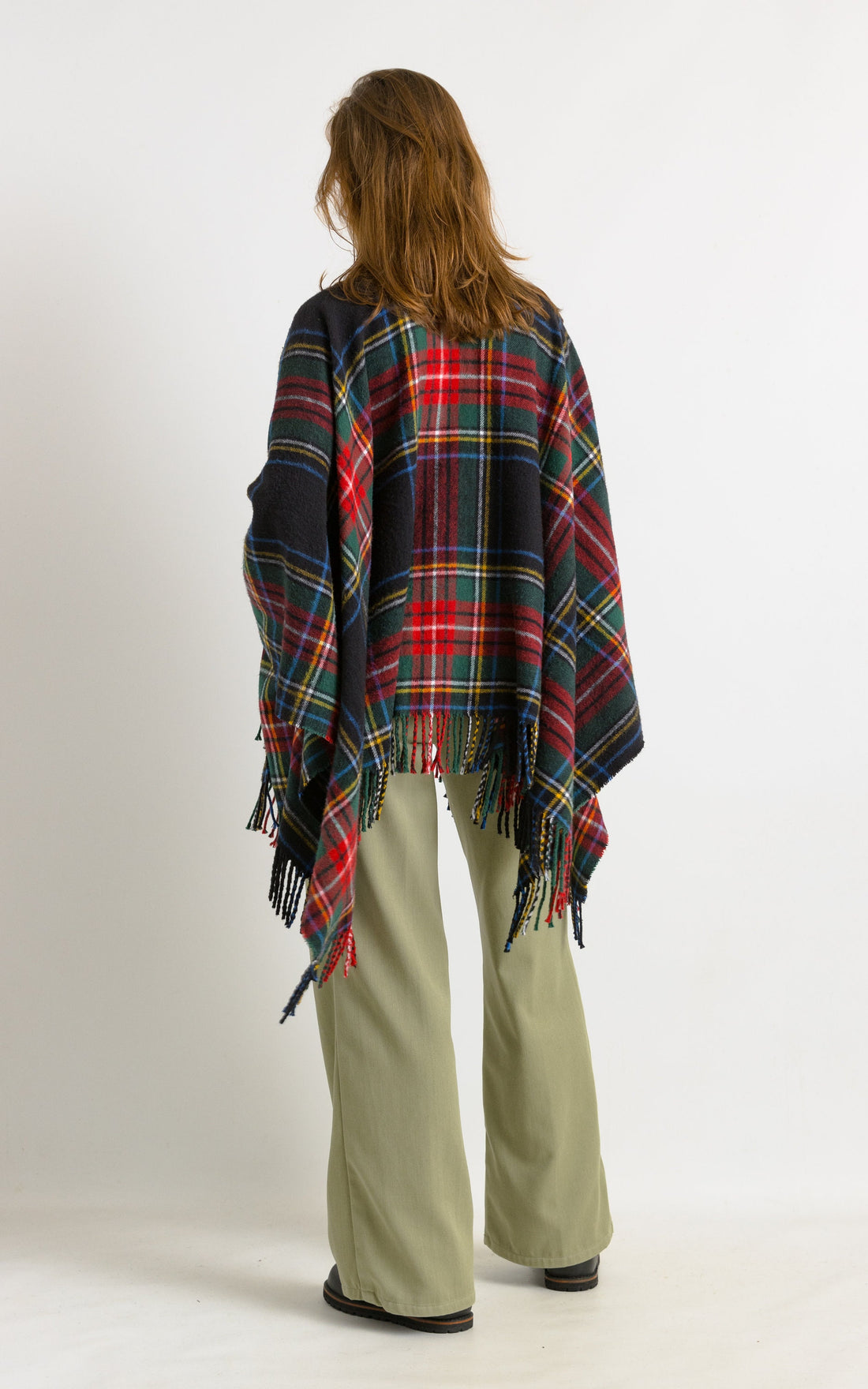 Pre Loved Maje Checked Poncho Scarf in Multicolor Soft Cotton - Scarves & Shawls