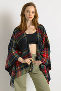 Pre Loved Maje Checked Poncho Scarf in Multicolor Soft Cotton - Scarves & Shawls