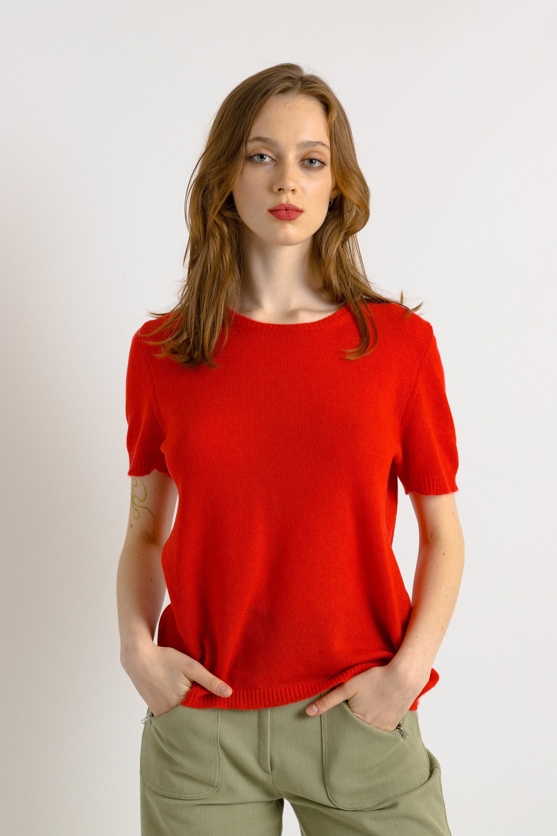 Vintage 90’s Weill crew neck cashmere top | Cashmere red neutral top | woman blouse | medium top