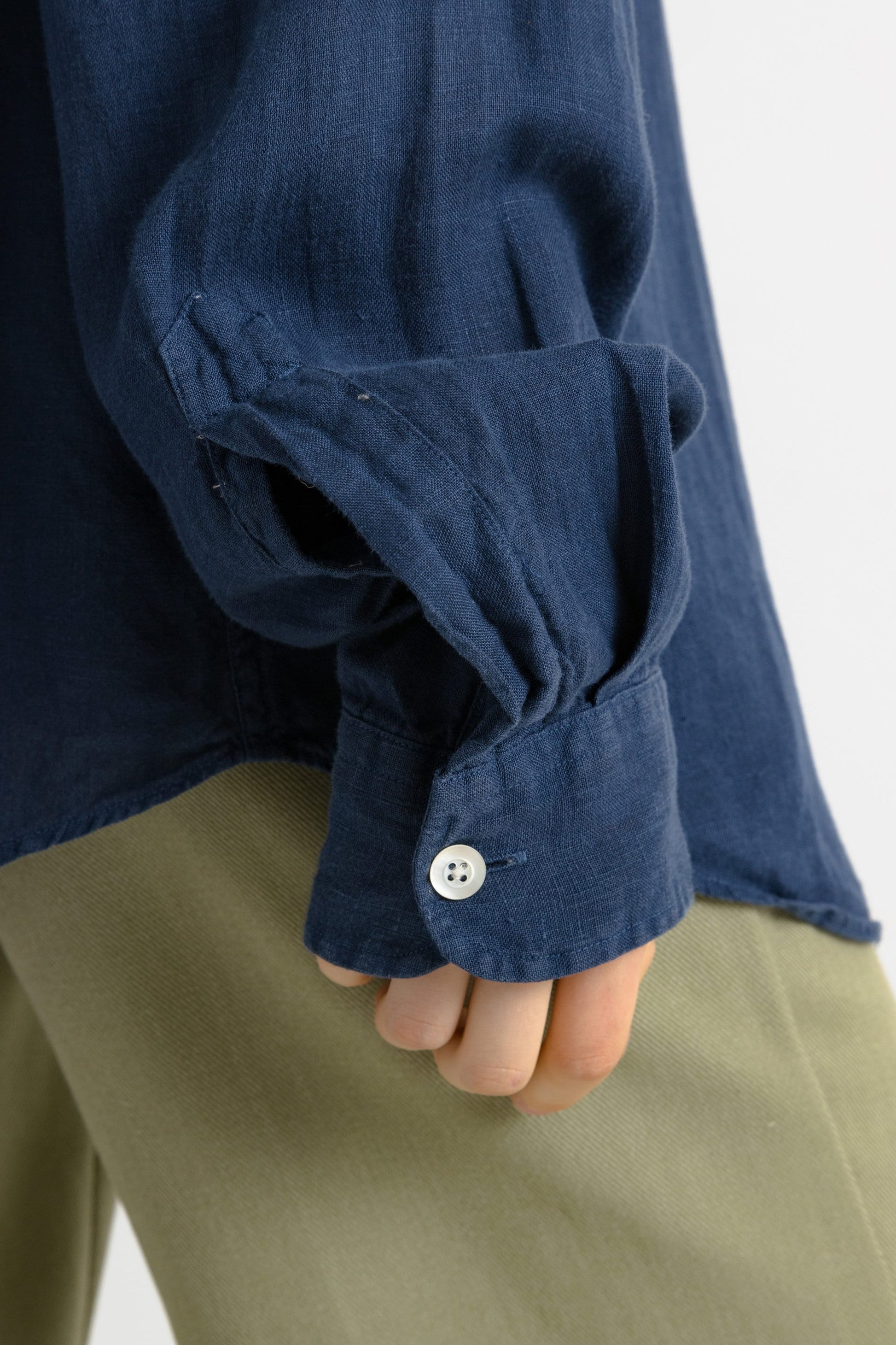 Vintage Ralph Lauren Blue Linen Logo Long Sleeve Buttons Up Unisex Shirt/ Vintage Ralph Lauren Unisex Blue Medium Man Shirt