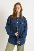 Vintage Ralph Lauren Blue Linen Logo Long Sleeve Buttons Up Unisex Shirt/ Vintage Ralph Lauren Unisex Blue Medium Man Shirt