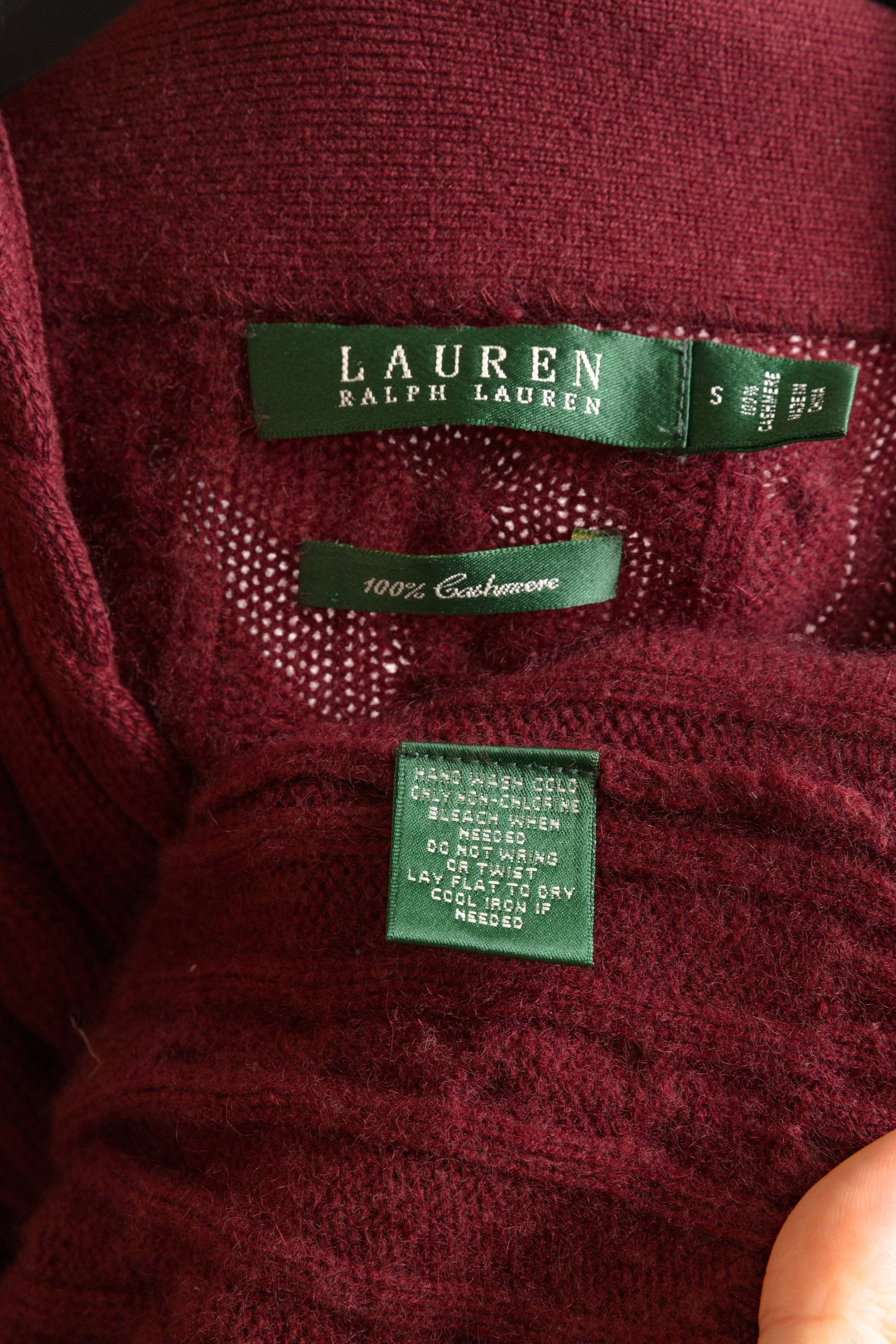 Ralph Lauren Sweater Maroon Polo Sweater Knitted Cashmere Knit Pullover Jumper V Neck Plain Retro Basic Vintage 90s Womens Small