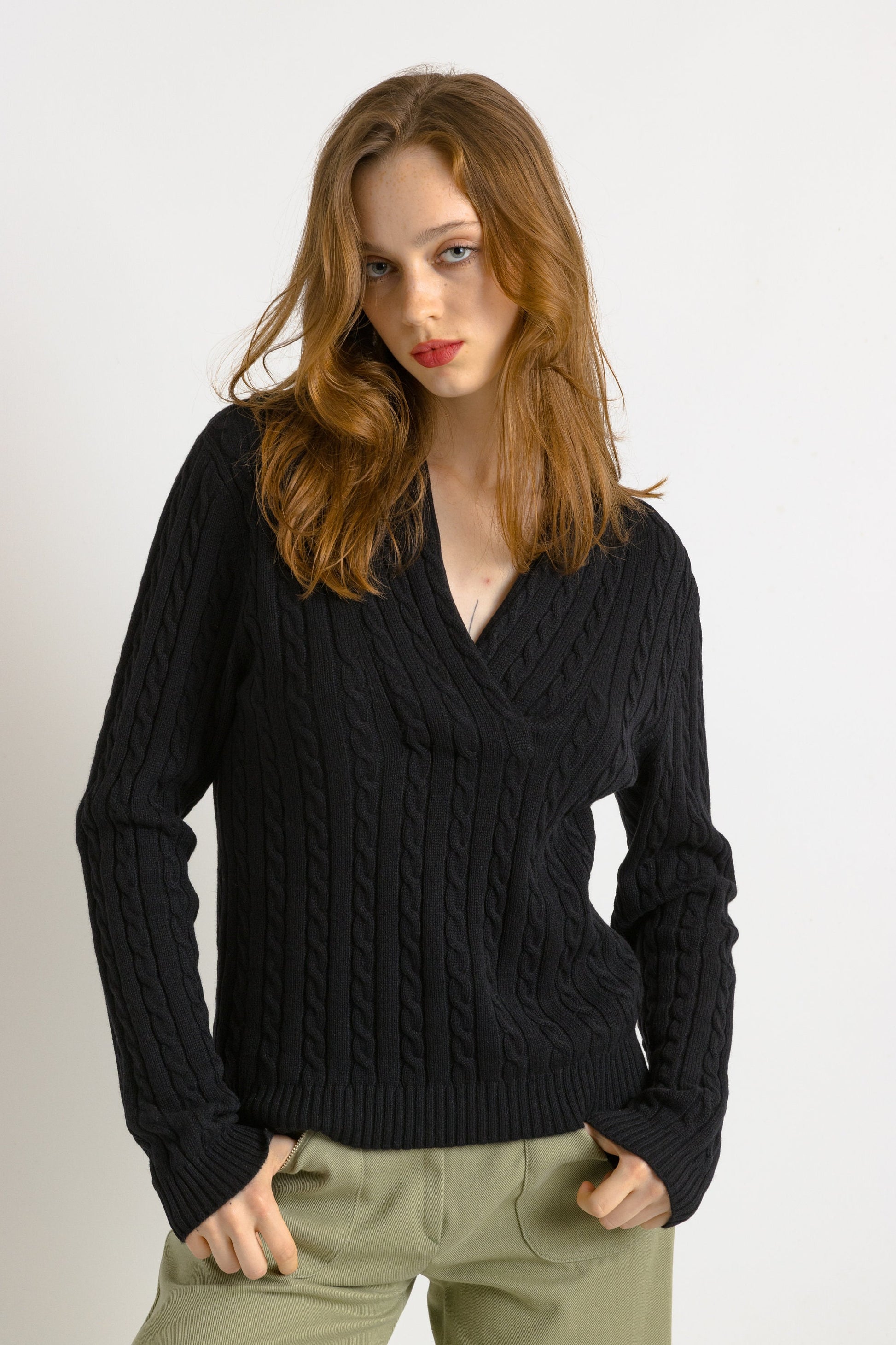 Ralph Lauren Sweater Black Polo Sweater Knitted Cashmere Knit Pullover Jumper V Neck Plain Retro Basic Vintage 90s Womens Large