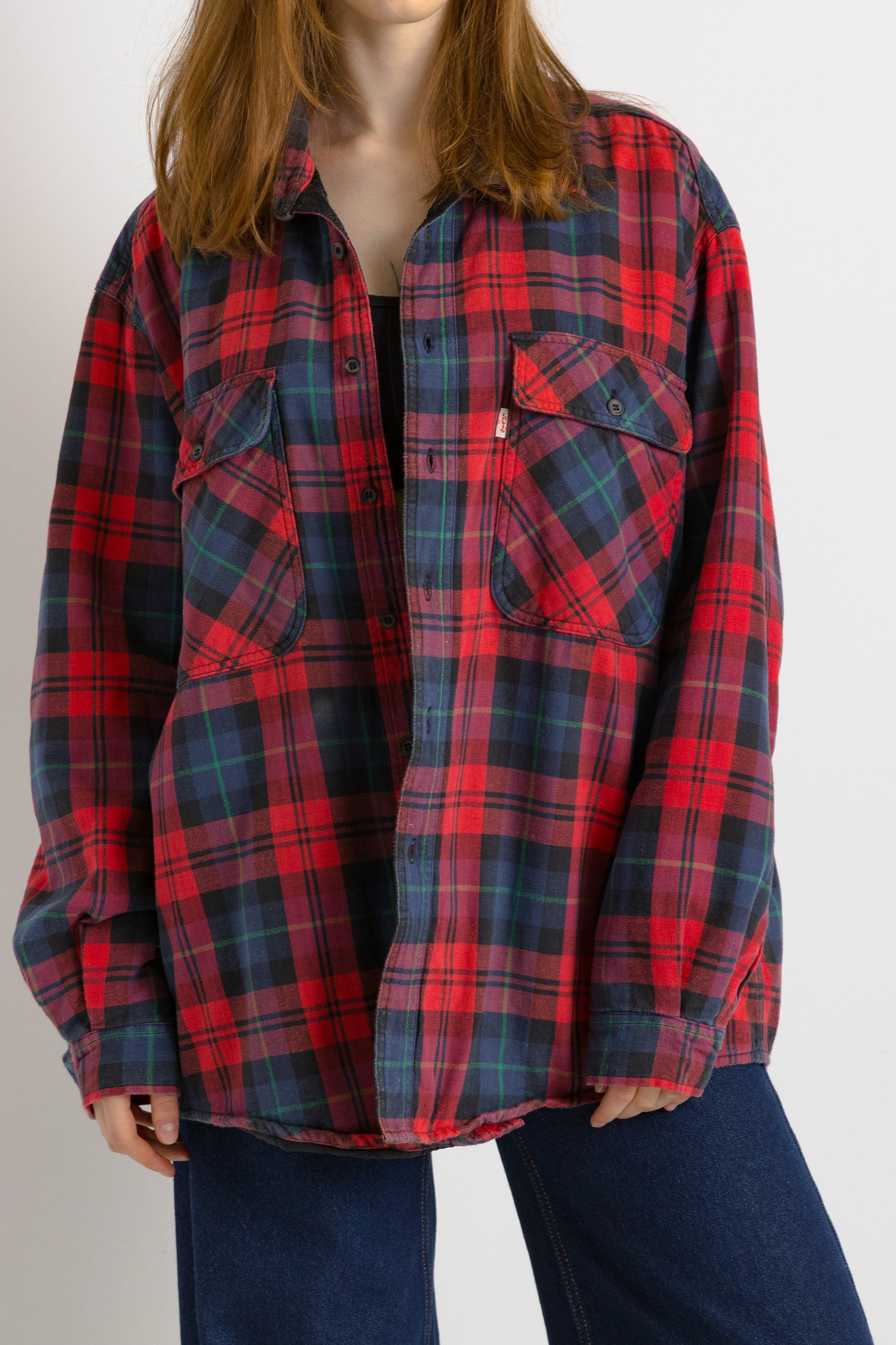 Vintage Levis Checked Padded Lined Shirt Buttons Up Down Red Tab Unisex Rave Top size Large