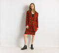 80s Vintage All in One Woman Red Checked Suit High Waisted Skirt and Long Sleeves Blazer size Small Medium/ Vintage Woman Clothing