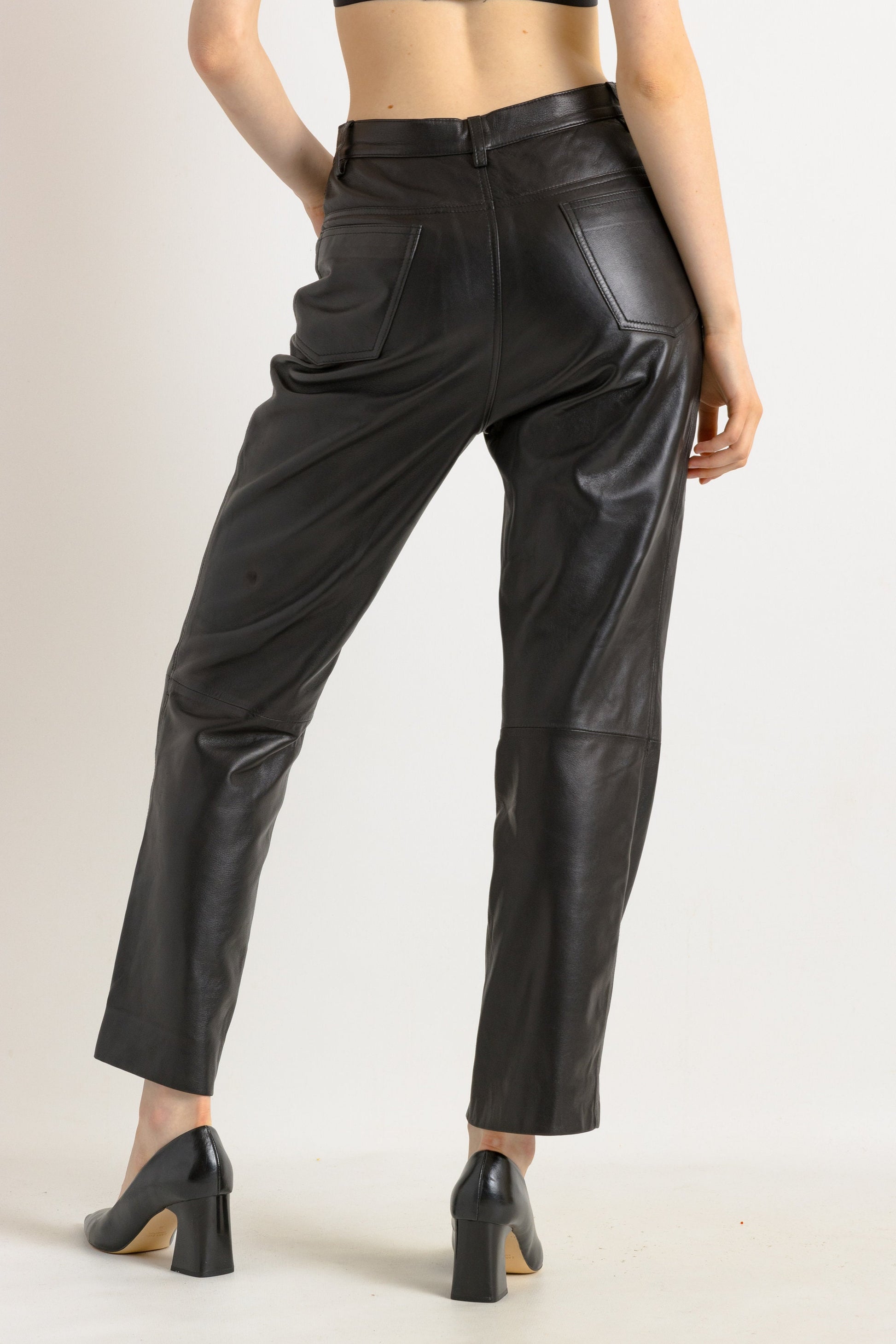 90s Vintage High Waisted Leather Woman Pants size S M/ Vintage woman leather trousers/ vintage woman clothing/ vintage woman