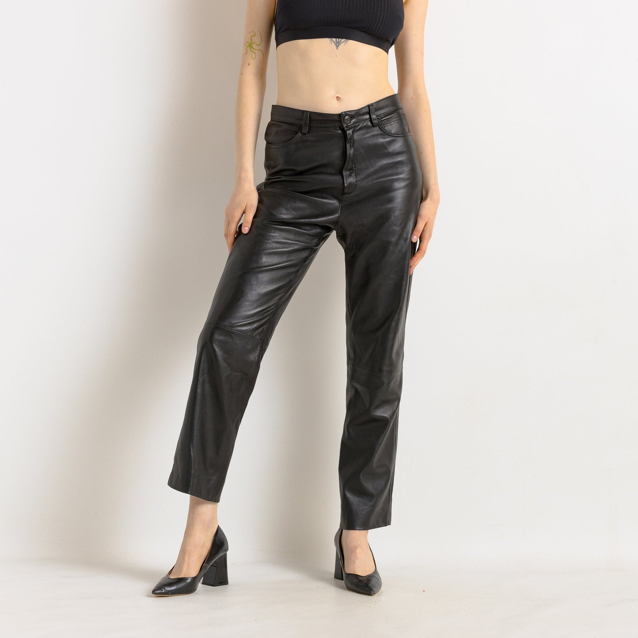 90s Vintage High Waisted Leather Woman Pants size S M/ Vintage woman leather trousers/ vintage woman clothing/ vintage woman