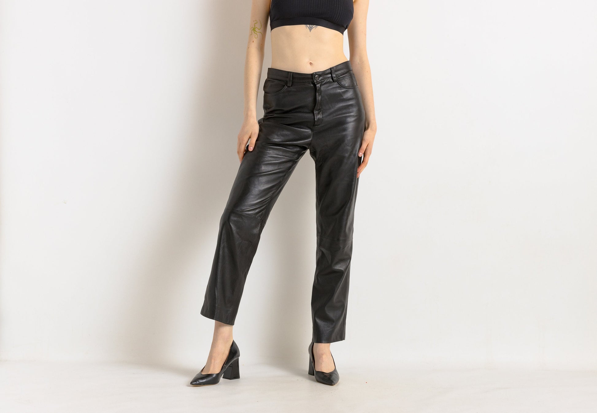 90s Vintage High Waisted Leather Woman Pants size S M/ Vintage woman leather trousers/ vintage woman clothing/ vintage woman