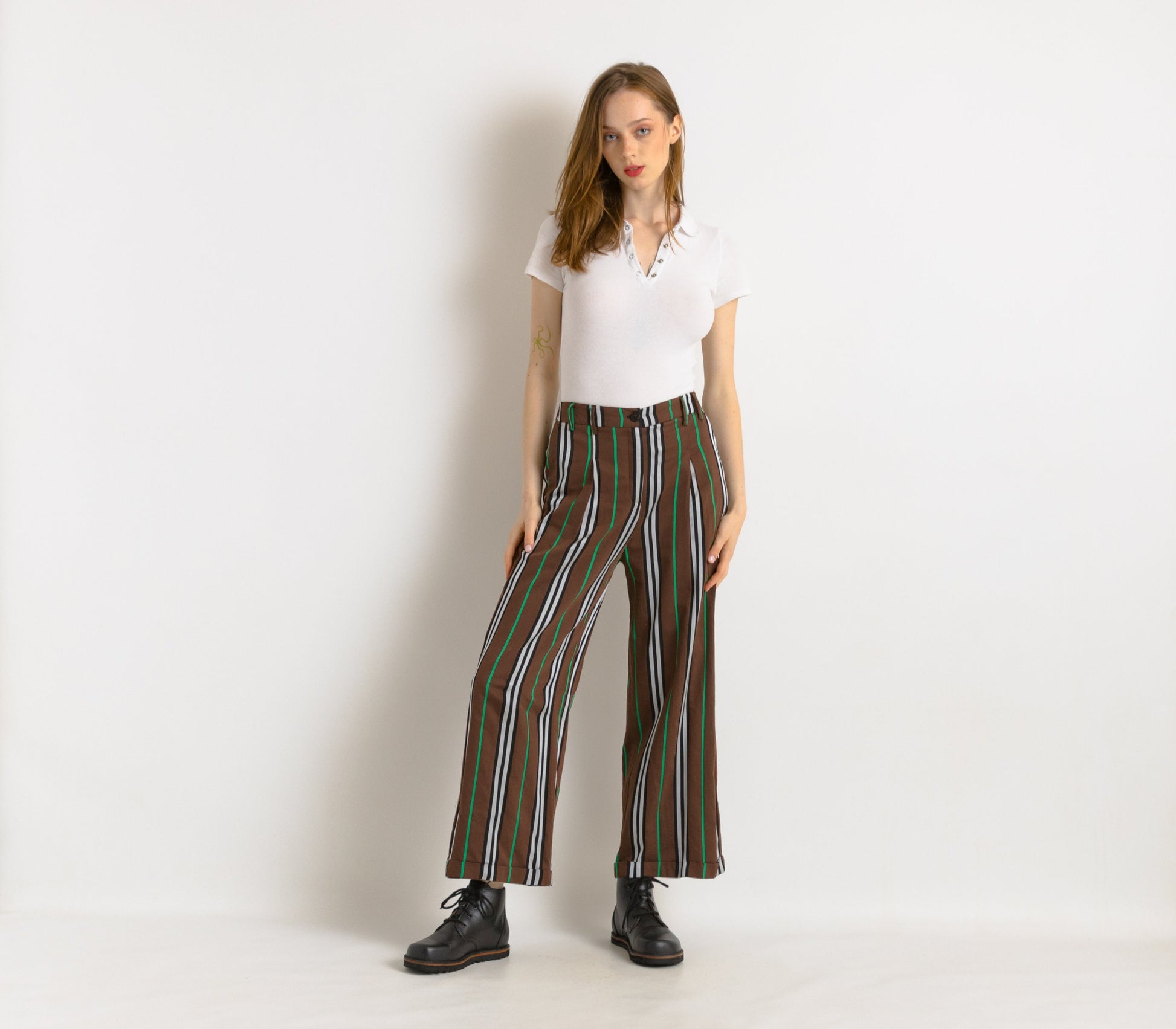 00s Woman Alysi MAXI TAILORED TRUSERS Straight Striped Pants Trousers Size S