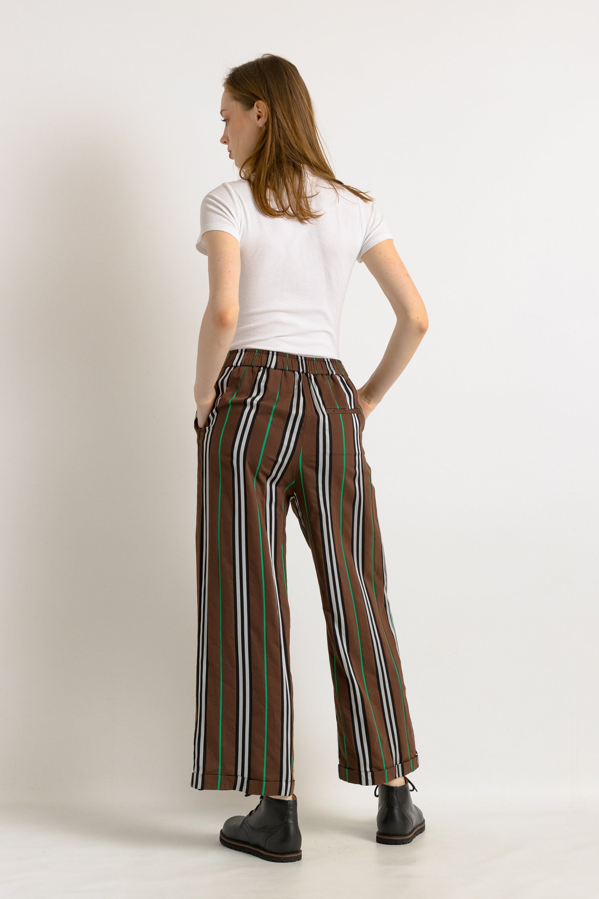 00s Woman Alysi MAXI TAILORED TRUSERS Straight Striped Pants Trousers Size S