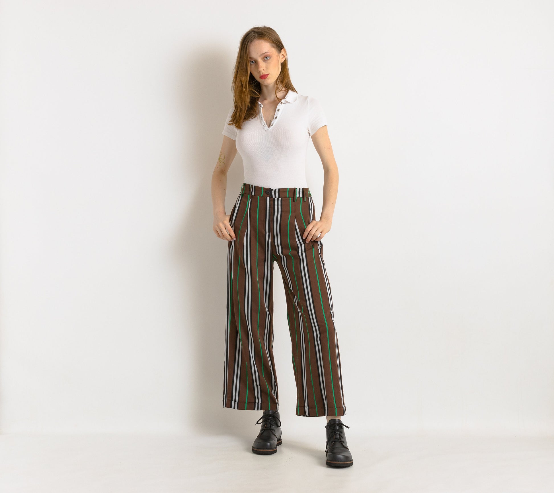 00s Woman Alysi MAXI TAILORED TRUSERS Straight Striped Pants Trousers Size S