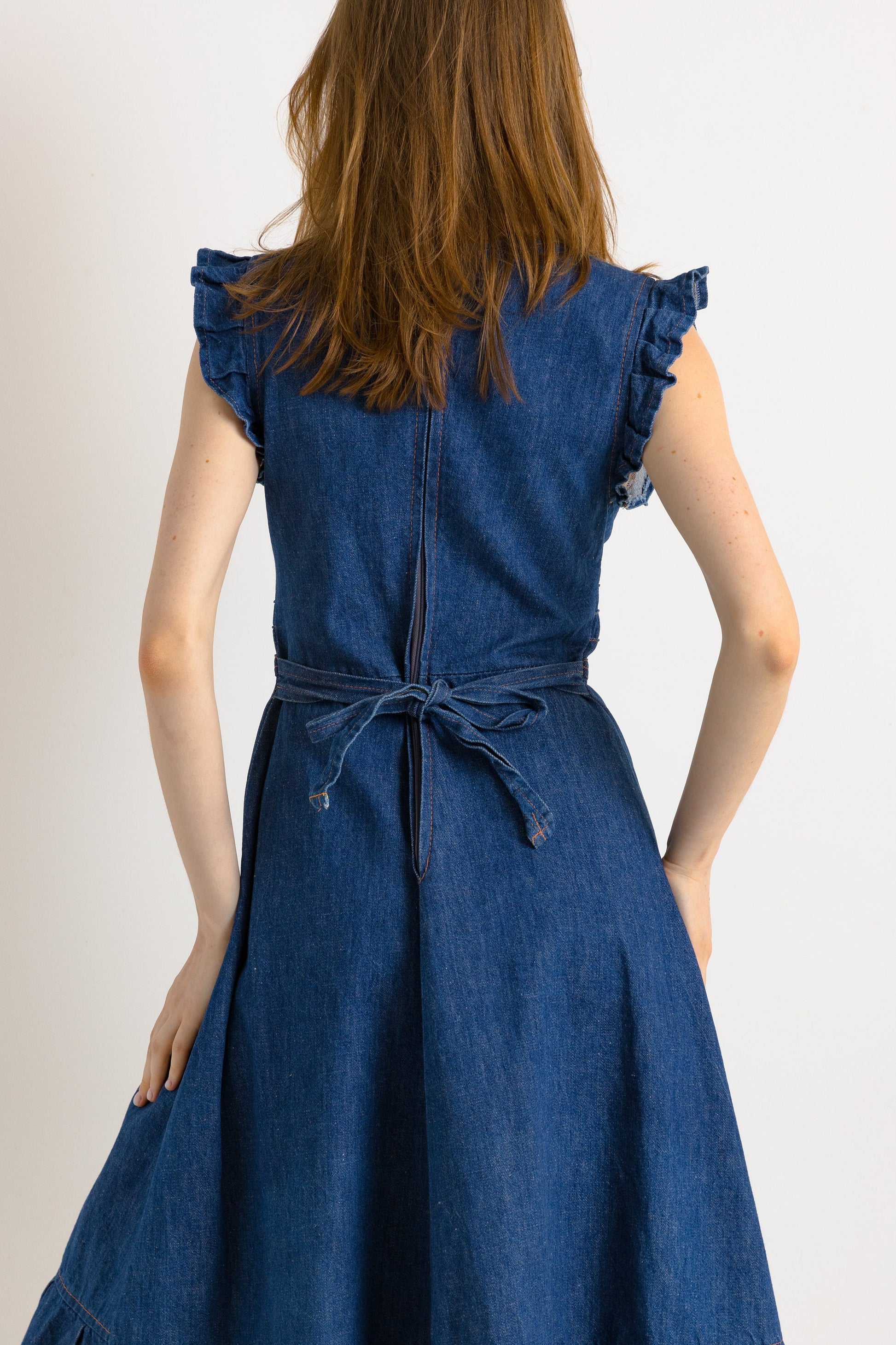 80s Vintage Preloved Denim Puff Mini Dress size EU 42 Small