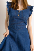 80s Vintage Preloved Denim Puff Mini Dress size EU 42 Small