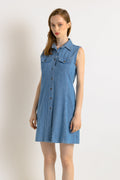 80s Vintage Denim Buttons Up Denim Mini Length Dress size Small/ Vintage Summer Mini Grunge Dress/ Mini Blue Dress