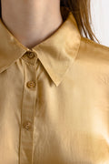 80s Vintage Silk Blouse, Vintage Gold Oversized Long Sleeve Silk Top, Gold Silk Blouse, Oversized Button Up