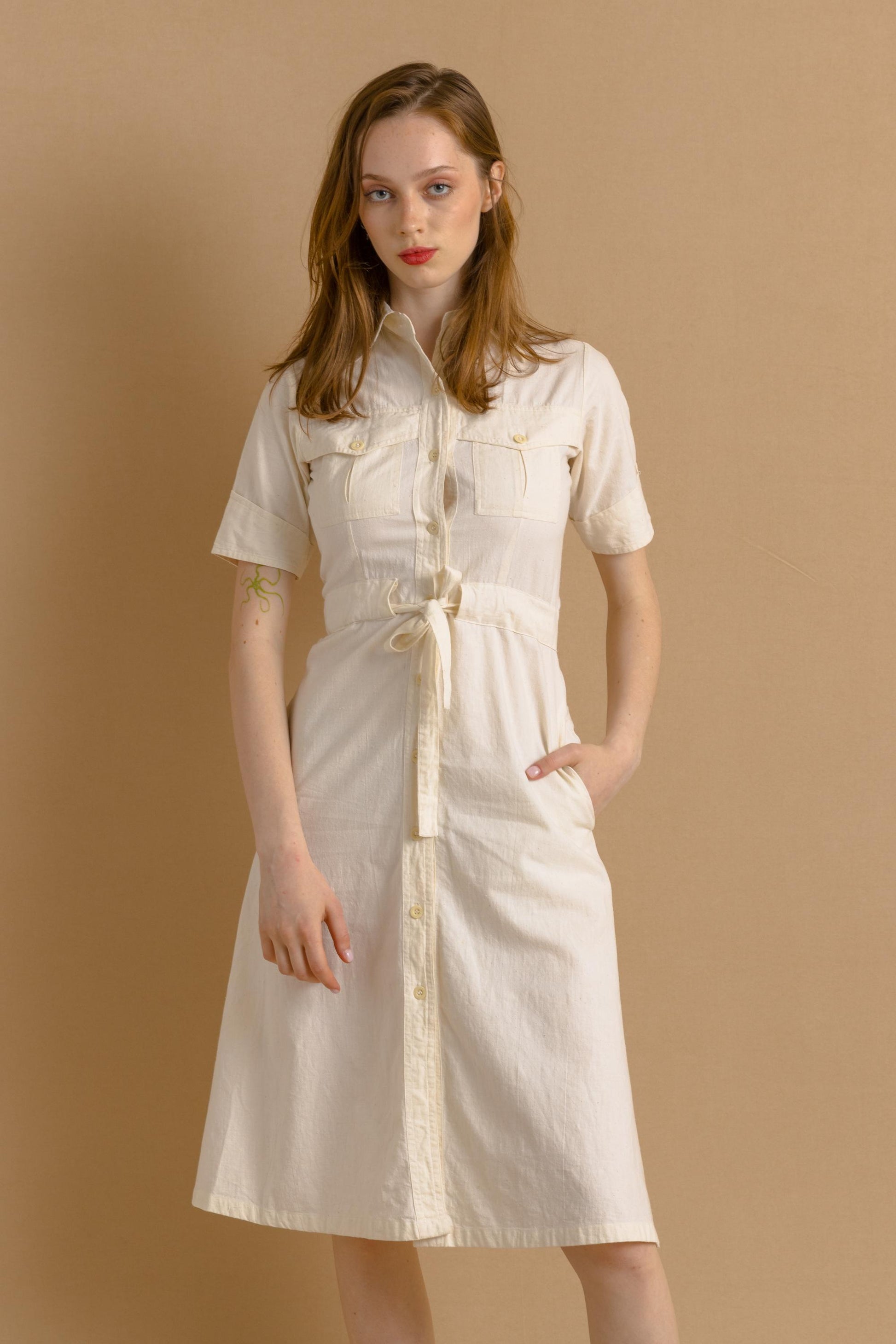 Midi dress MOD 60s dress / vintage midi dress / short sleeved dress / buttoned on the front