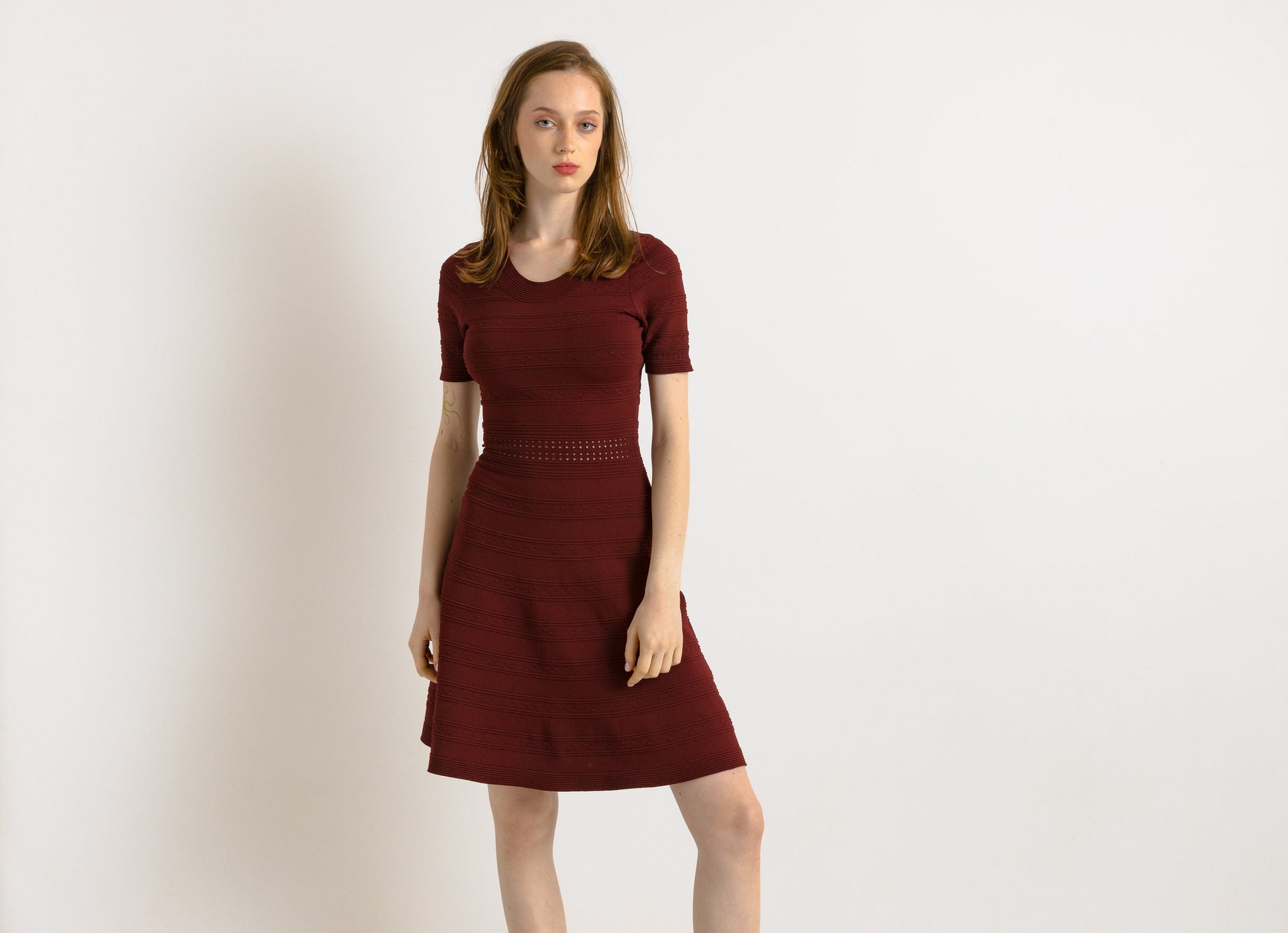 00s Preloved Woman Sandro Mini Maroon Dress size Small