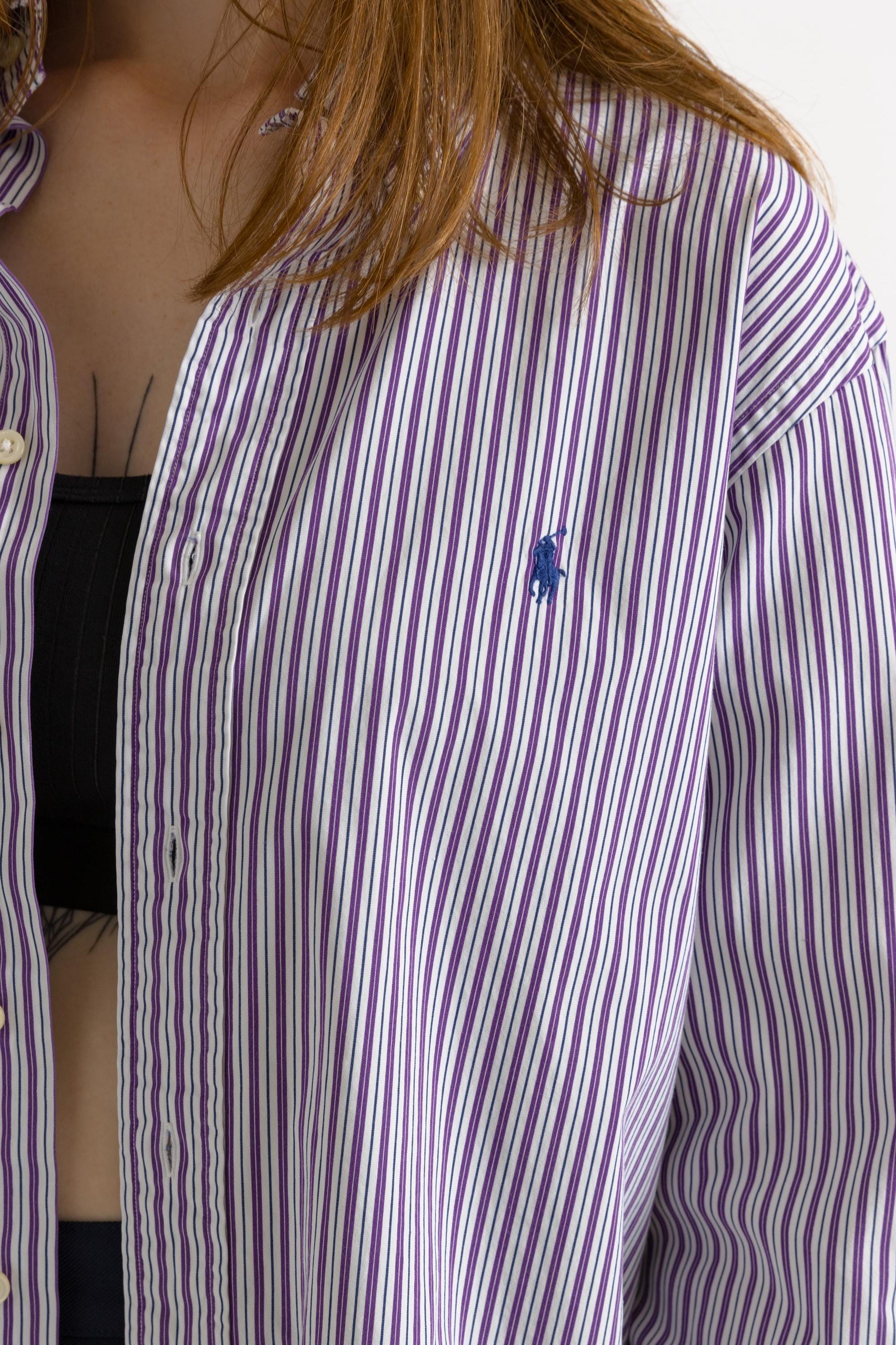 Vintage Ralph Lauren Striped Cotton Logo Long Sleeve Buttons Up Unisex Shirt/ Vintage Ralph Lauren Unisex Striped Large Man Shirt