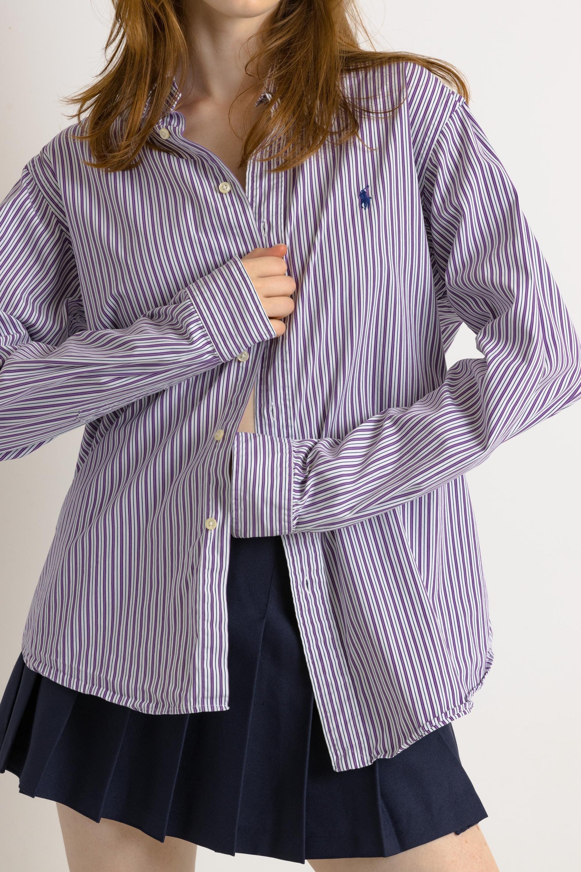 Vintage Ralph Lauren Striped Cotton Logo Long Sleeve Buttons Up Unisex Shirt/ Vintage Ralph Lauren Unisex Striped Large Man Shirt