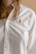 Vintage Ralph Lauren Cotton Logo Long Sleeve Buttons Up Unisex Shirt/ Vintage Ralph Lauren White Blue Label Shirt