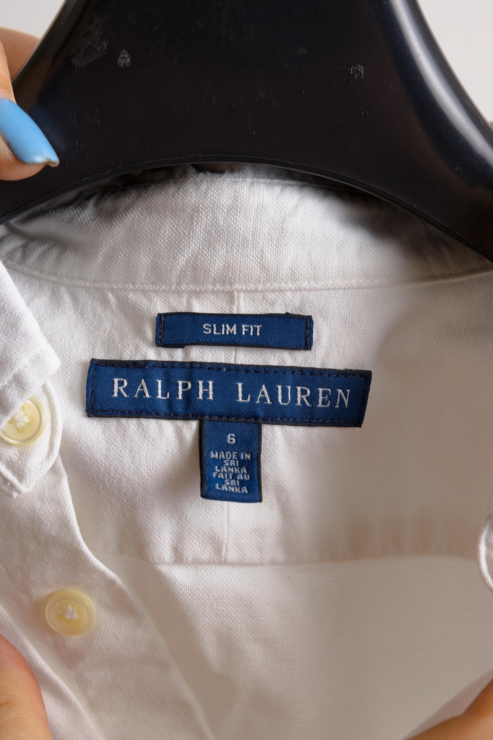 Vintage Ralph Lauren Cotton Logo Long Sleeve Buttons Up Unisex Shirt/ Vintage Ralph Lauren White Blue Label Shirt