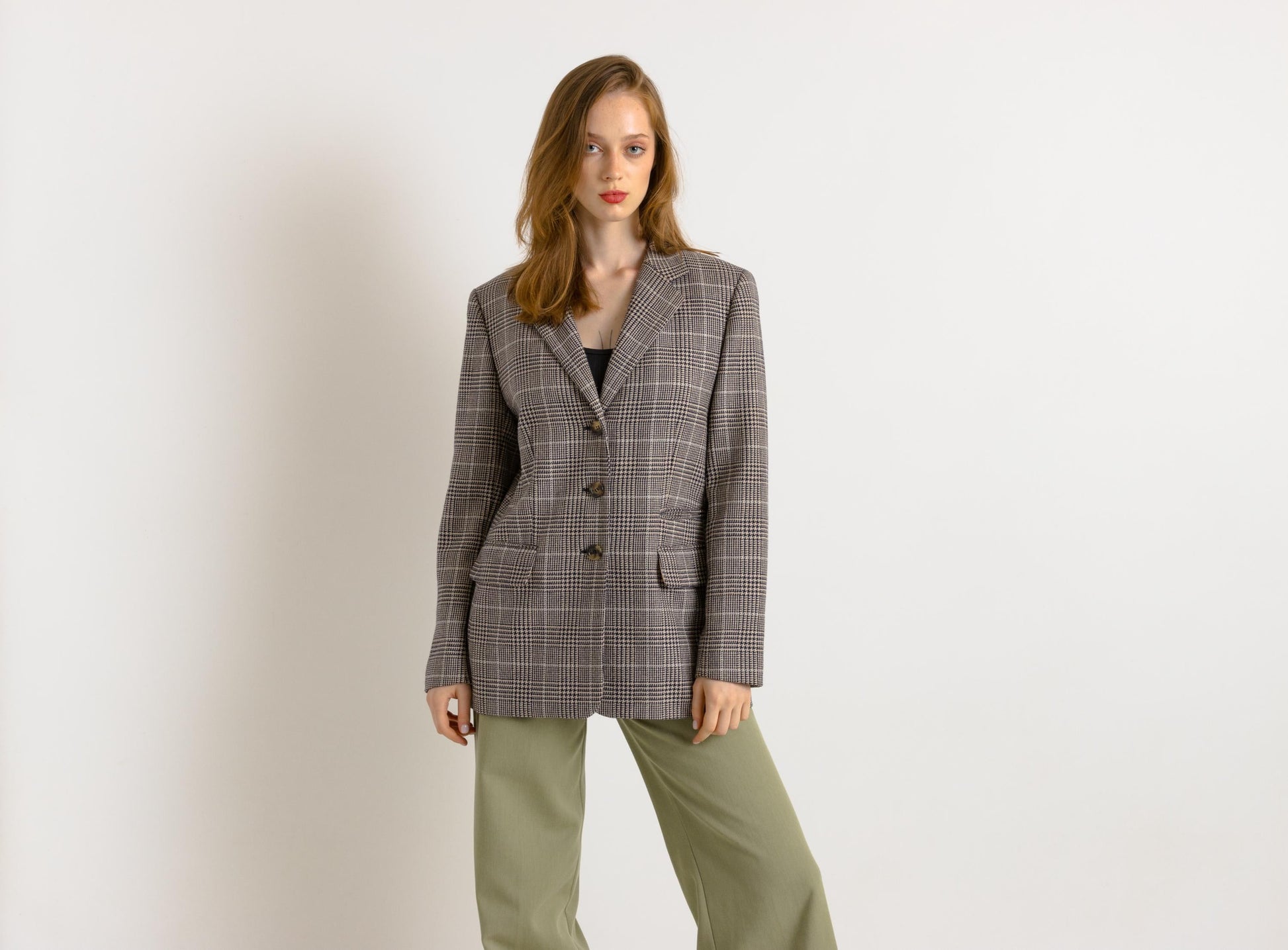 80s Vintage ESCADA Sport Checked Wool Schurwool Blazer Lined Buttons Up Long Sleeve Jacket. Vintage Woman Wool Blazer