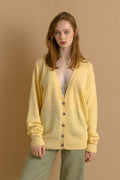 80s Vintage Yellow Casual V Neck Wool Knitted Sweater Jumper Buttons Up Cardigan Present Womans Wear Vintage Clothes Size Large