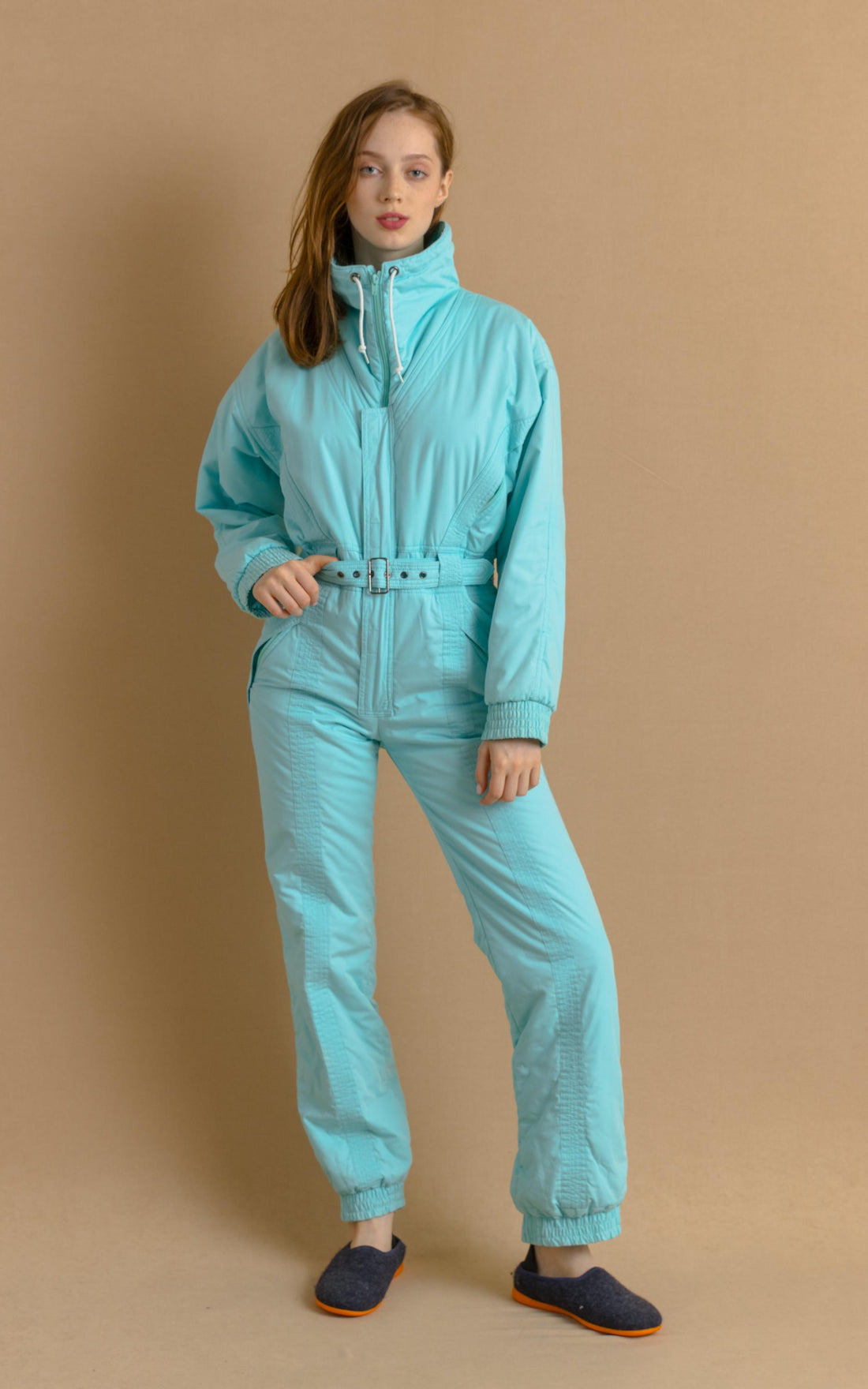 90s Vintage Vtg Rare Winter Blue Padded Lined with Elasticated Waist and Belt Overalls Winter Ski/ Vintage Winter Snow Suit for Women