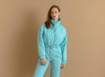 90s Vintage Vtg Rare Winter Blue Padded Lined with Elasticated Waist and Belt Overalls Winter Ski/ Vintage Winter Snow Suit for Women