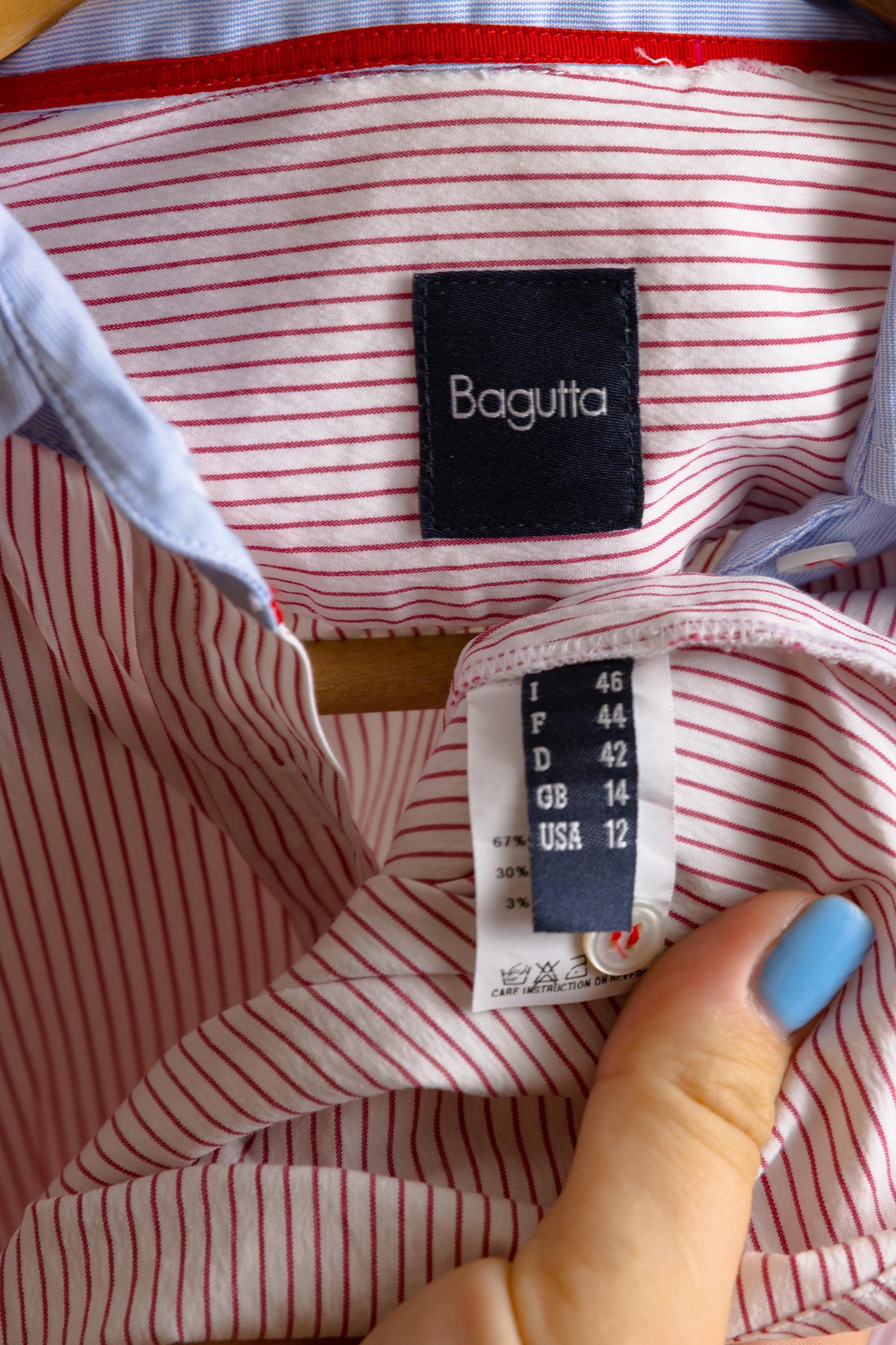 Vintage Bagutta Cotton Striped Long Sleeve Buttons Up Unisex Shirt/ Vintage Bagutta White Red Shirt