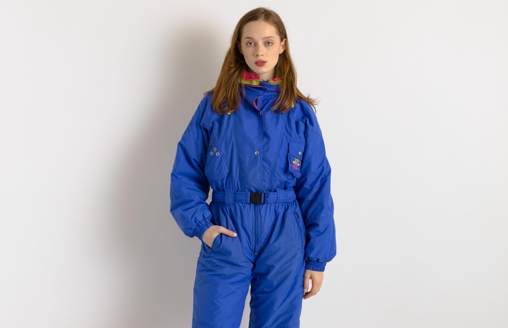 90s Vintage Vtg Rare Winter Blue Padded Lined with Elasticated Waist and Belt Overalls Winter Ski/ Vintage Winter Snow Suit for Women